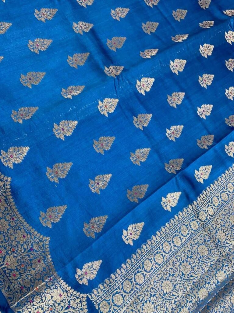 Teal Blue Chiniya Silk Pure Banarasi Saree