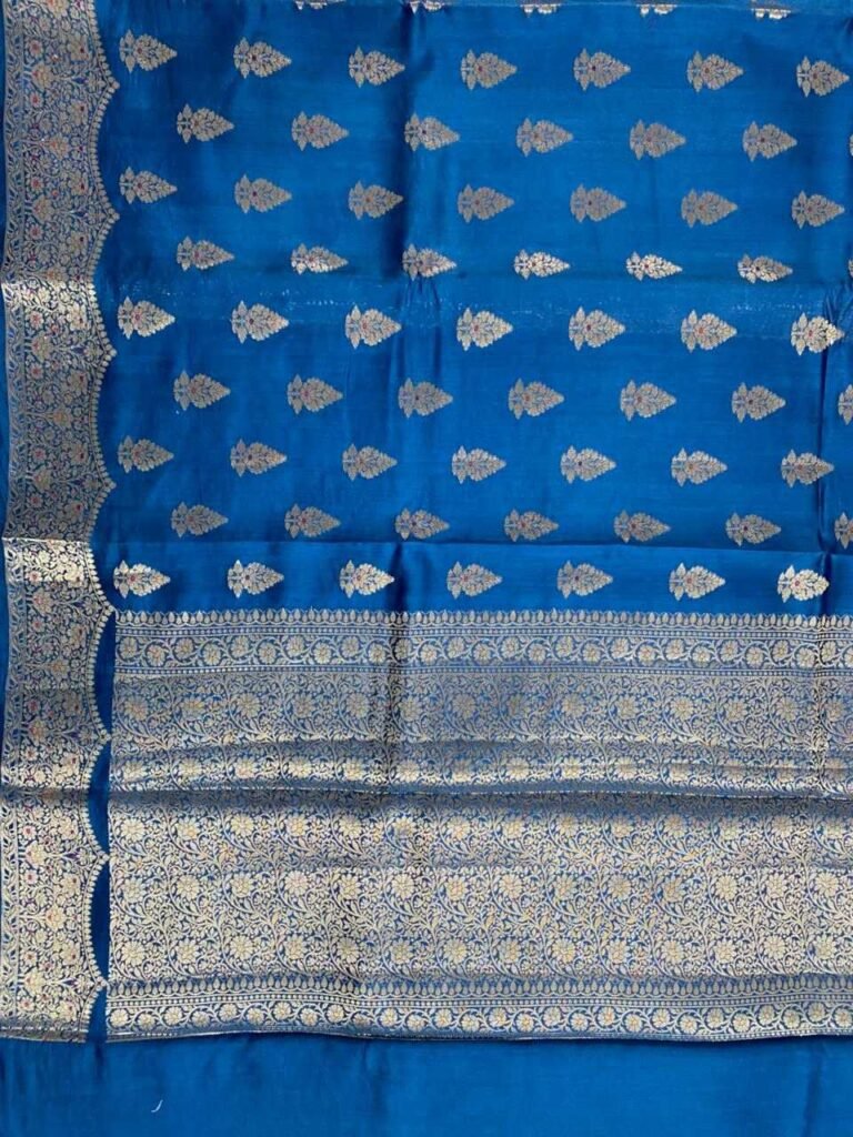Teal Blue Chiniya Silk Pure Banarasi Saree