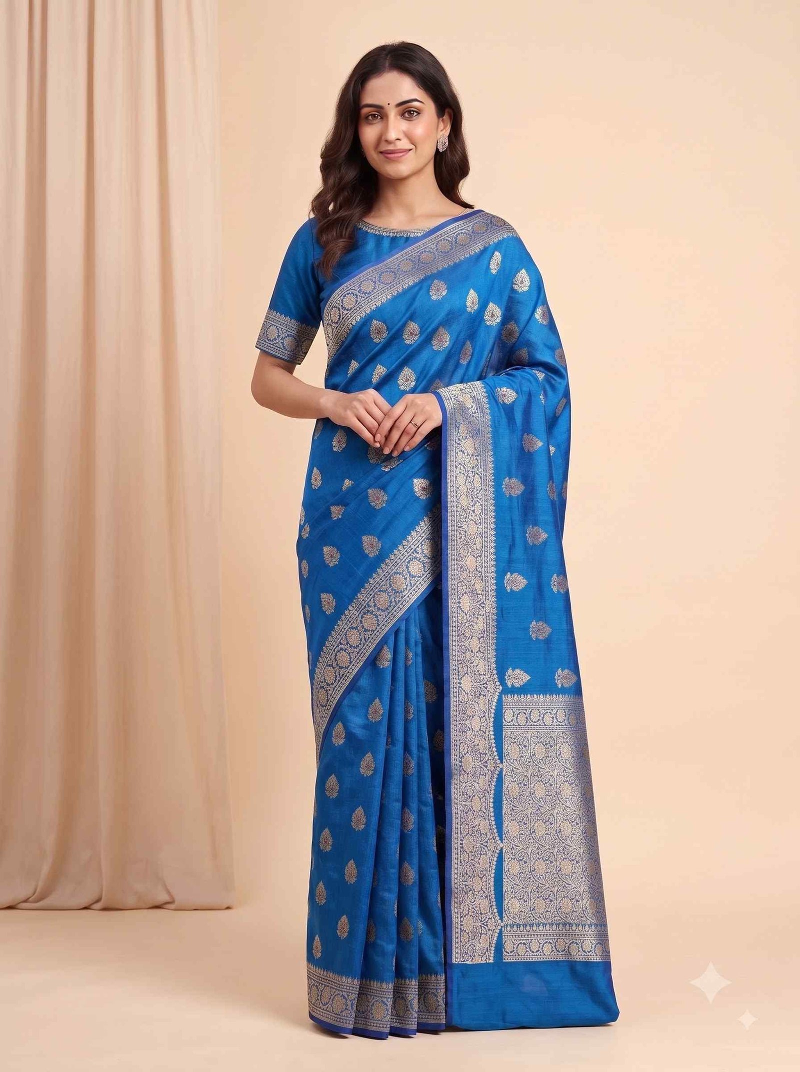 Teal Blue Chiniya Silk Pure Banarasi Saree