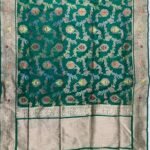 Premium handwoven Kataan Silk Banarasi saree in sea green with colourful floral Meenakari Jaal work and detailed zari border and pallu