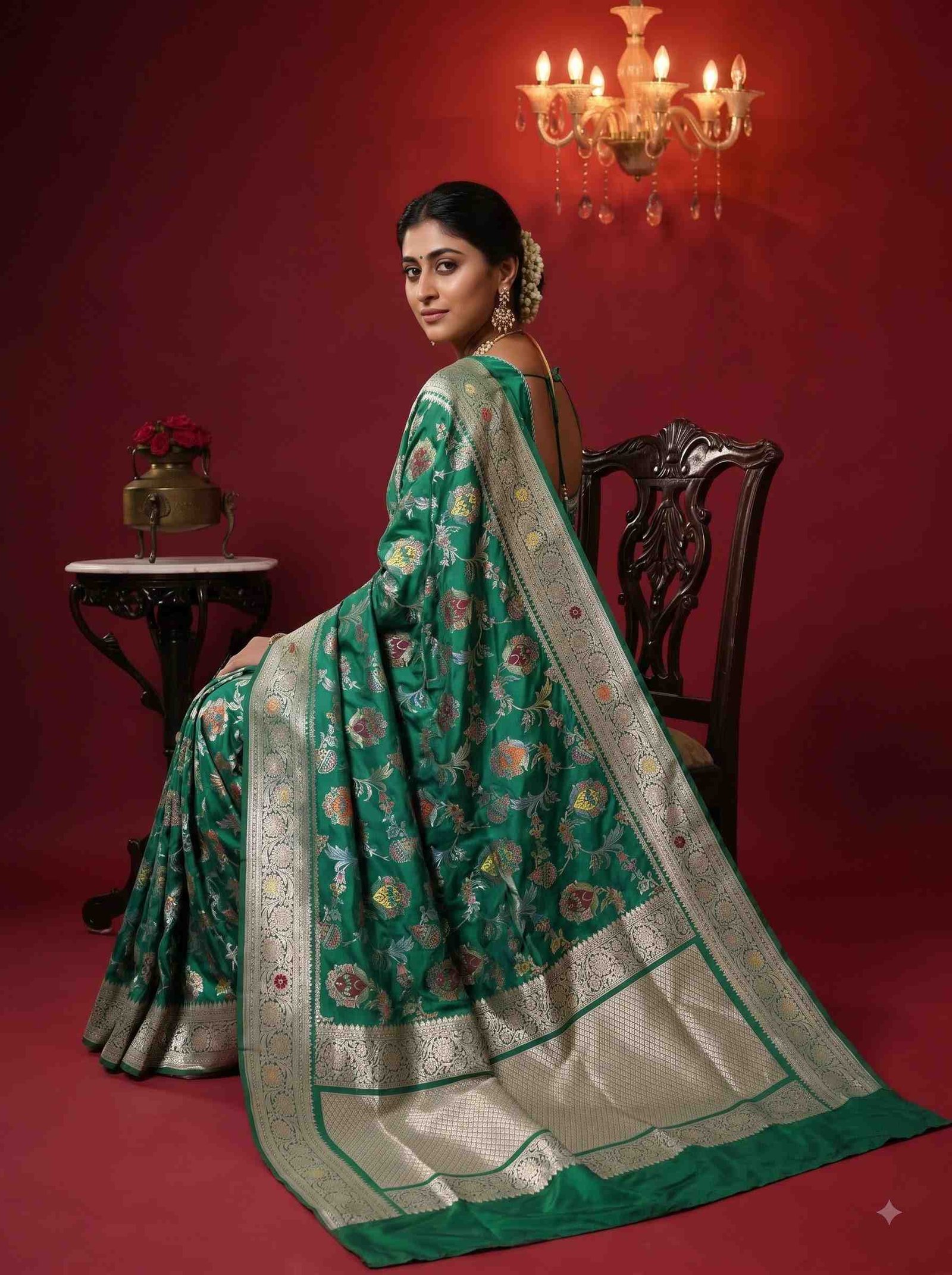 Sea Green Handwoven Kataan Silk Banarasi Saree