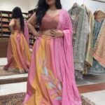 Premium customised yellow and pink Banarasi Chiniya Silk lehenga with net embroidery, Cutdana work and Khaddi Georgette Silk Chikankari dupatta