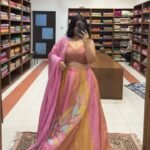 Premium customised yellow and pink Banarasi Chiniya Silk lehenga with net embroidery, Cutdana work and Khaddi Georgette Silk Chikankari dupatta