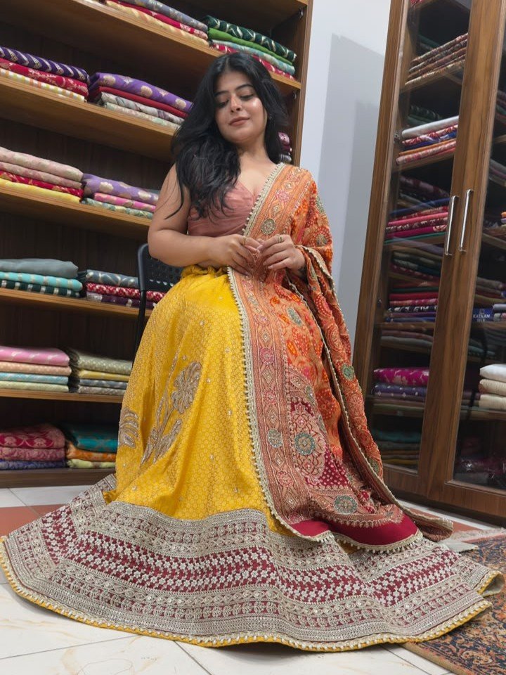 Banarasi Pure Chiniya Silk Lehenga with Cord Embroidery