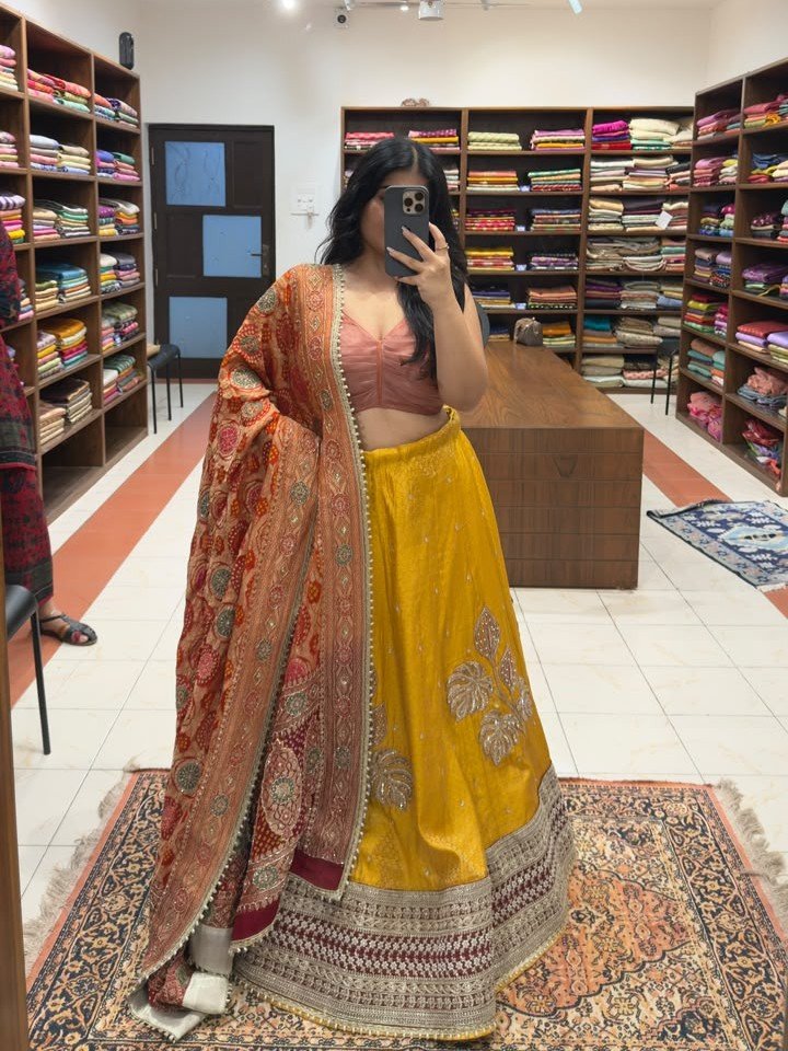 Banarasi Pure Chiniya Silk Lehenga with Cord Embroidery