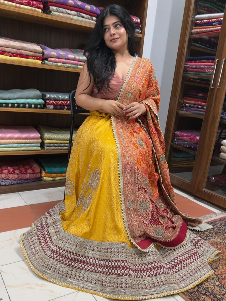 Banarasi Pure Chiniya Silk Lehenga with Cord Embroidery