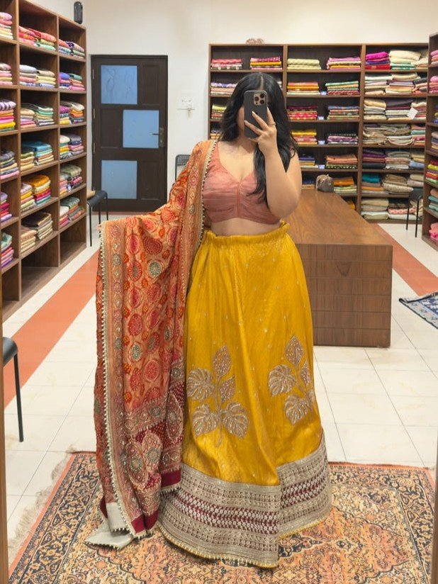 Banarasi Pure Chiniya Silk Lehenga with Cord Embroidery