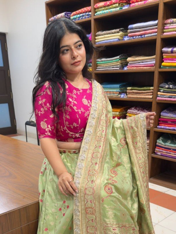 Banarasi Pure Kataan Silk Lehenga in Zardozi Work.