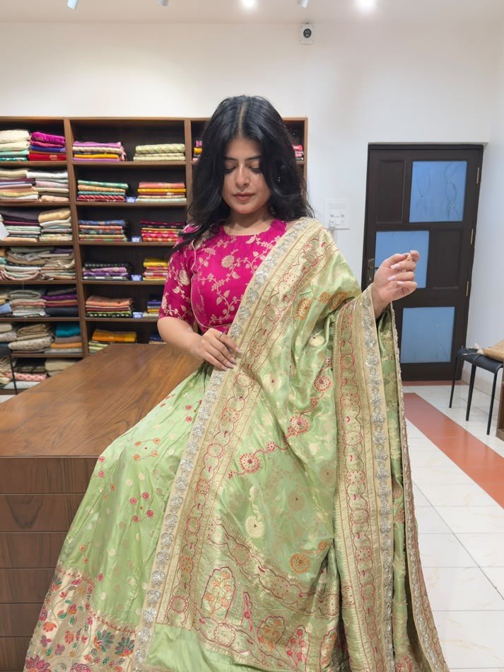 Banarasi Pure Kataan Silk Lehenga in Zardozi Work.