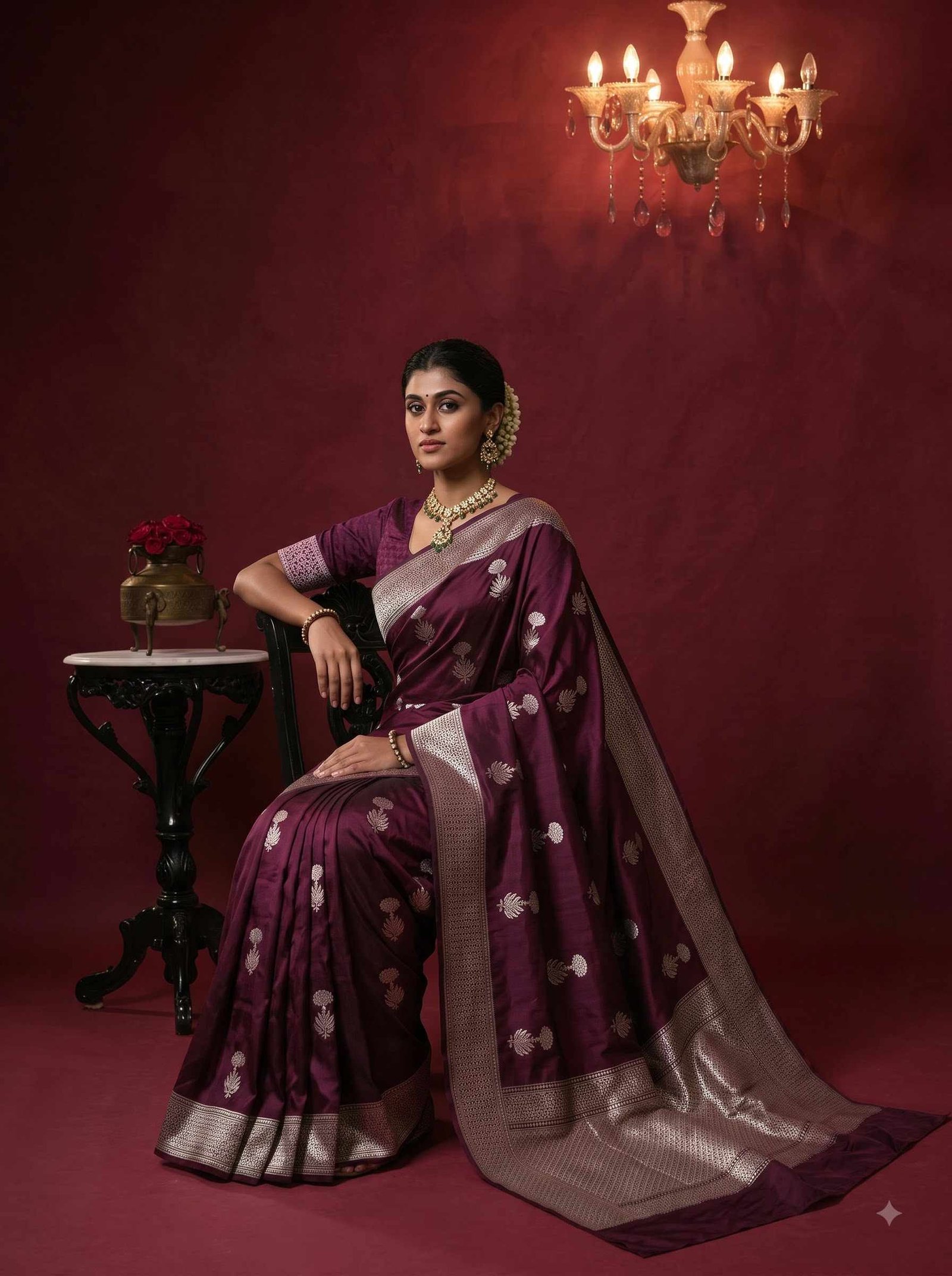 Wine Handwoven Kataan Silk Banarasi Saree