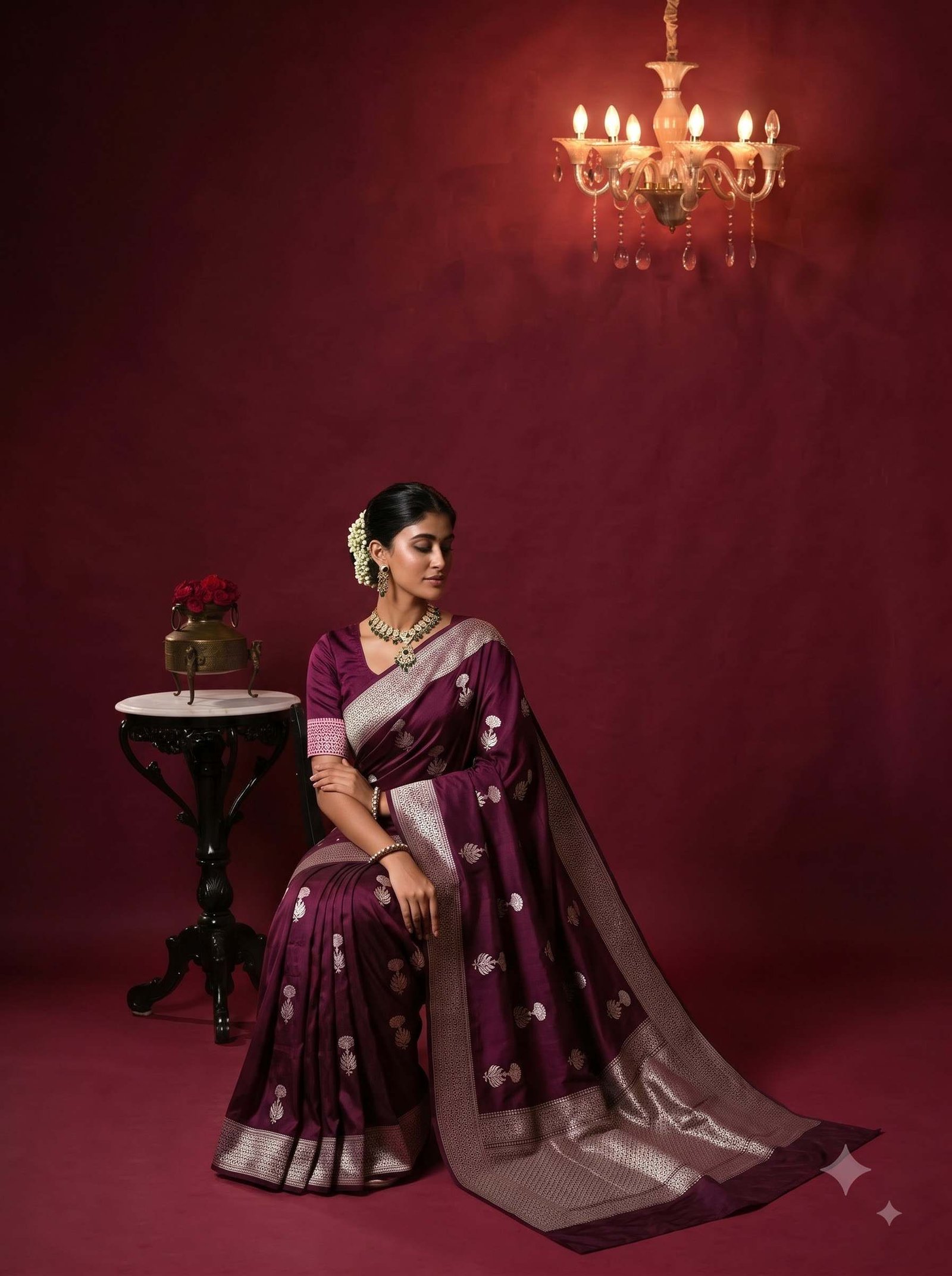 Wine Handwoven Kataan Silk Banarasi Saree