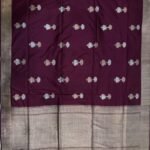 Premium handwoven Kataan Silk Banarasi saree in wine colour with beautiful zari motif work, intricate zari border and detailed pallu