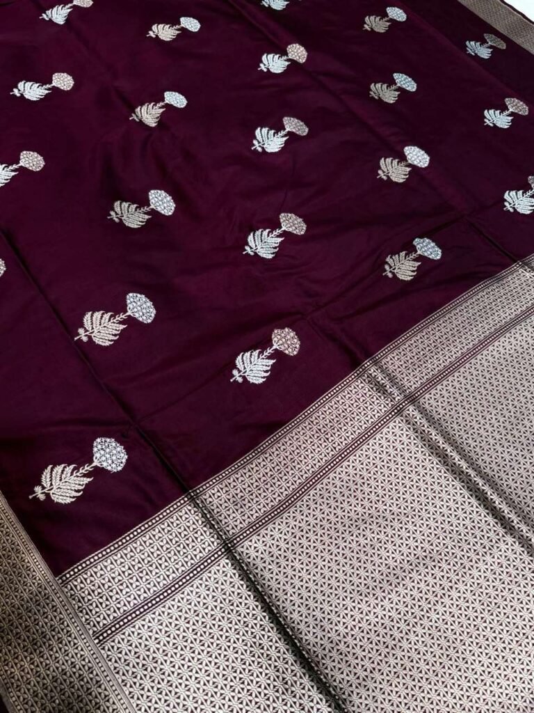 Wine Handwoven Kataan Silk Banarasi Saree