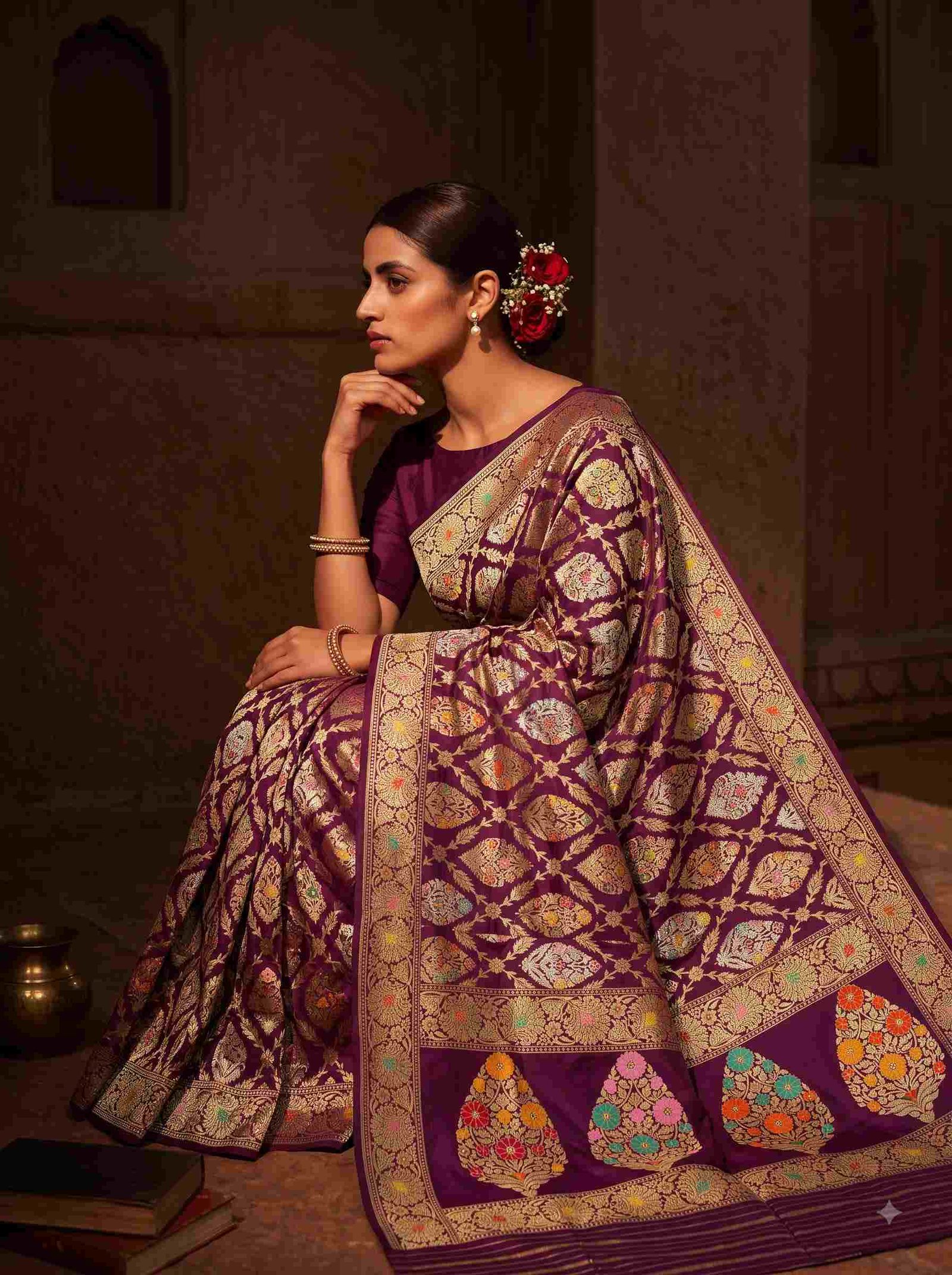 Purple Wine Banarasi Heritage Kataan Silk Saree
