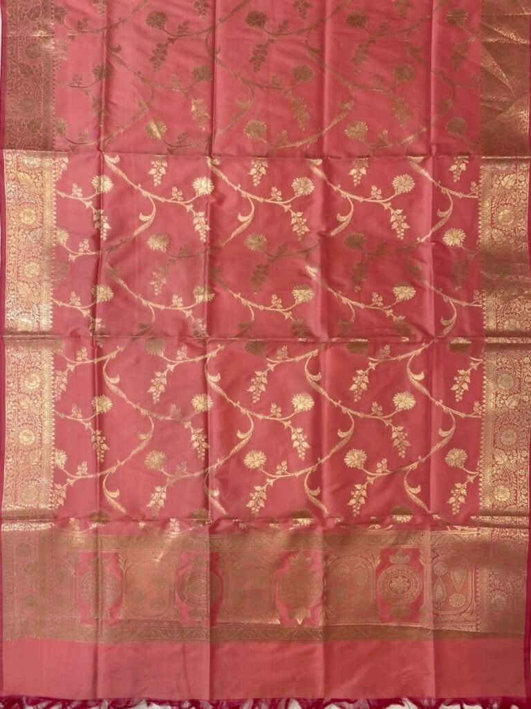 Baby Pink Semi Kataan Silk Banarasi Dupatta