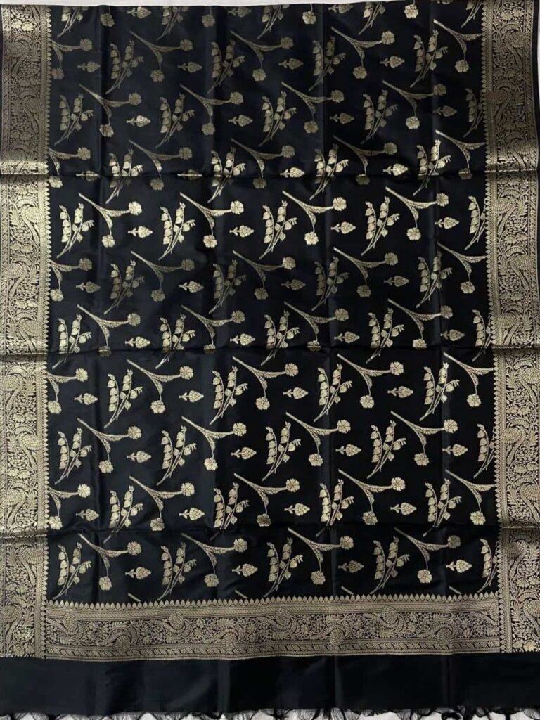 Black Semi Kataan Silk Banarasi Dupatta