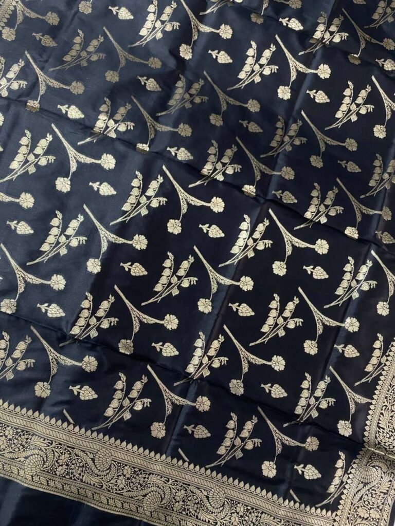 Black Semi Kataan Silk Banarasi Dupatta