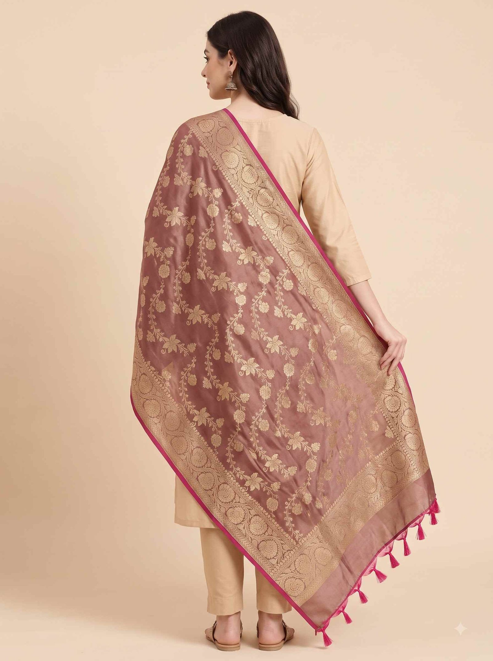 Chiku Semi Kataan Silk Banarasi Dupatta