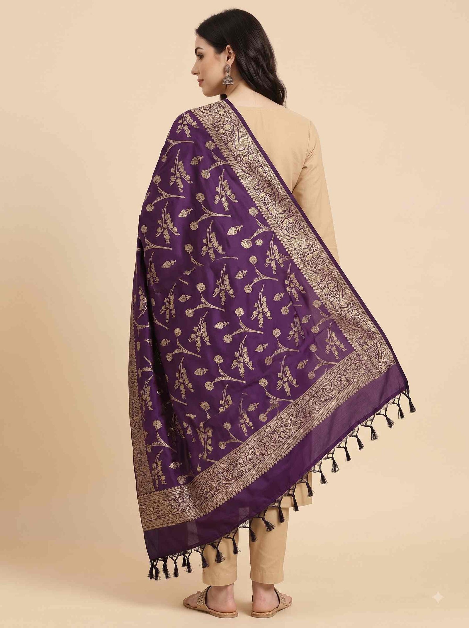 Deep Purple Semi Kataan Banarasi Dupatta