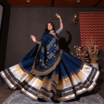Woman wearing a Banarasi saree styled for Garba and Dandiya during Navratri