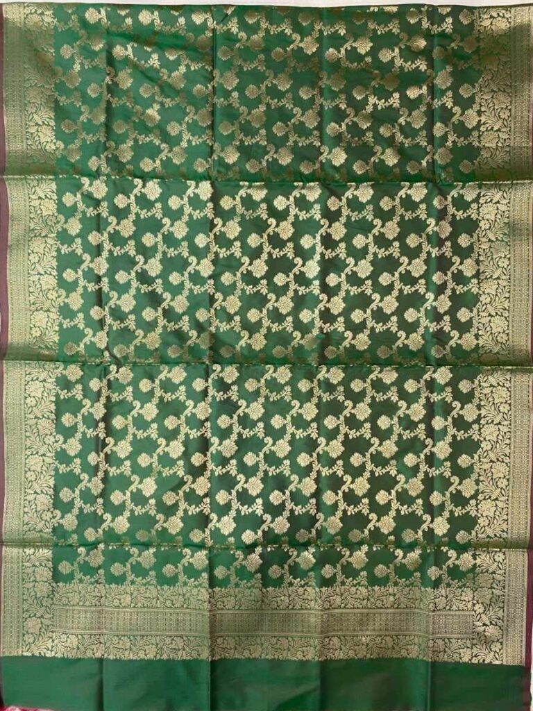 Green Semi Kataan Silk Banarasi Dupatta