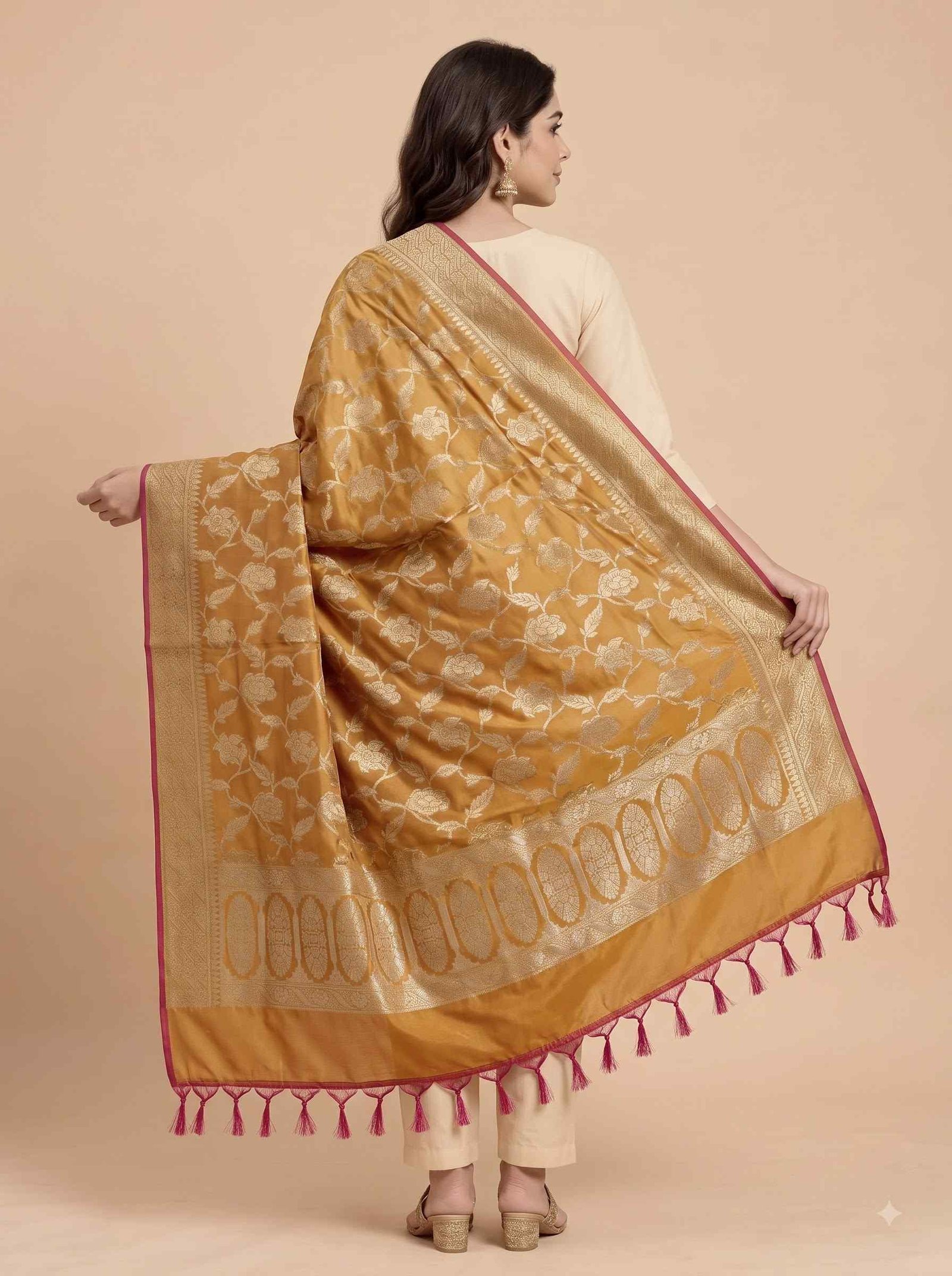 Mustard Semi Kataan Silk Banarasi Dupatta