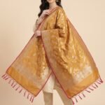 Mustard Semi Kataan Silk Banarasi Dupatta