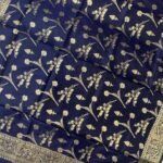 Navy Blue Semi Kataan Silk Banarasi Dupatta