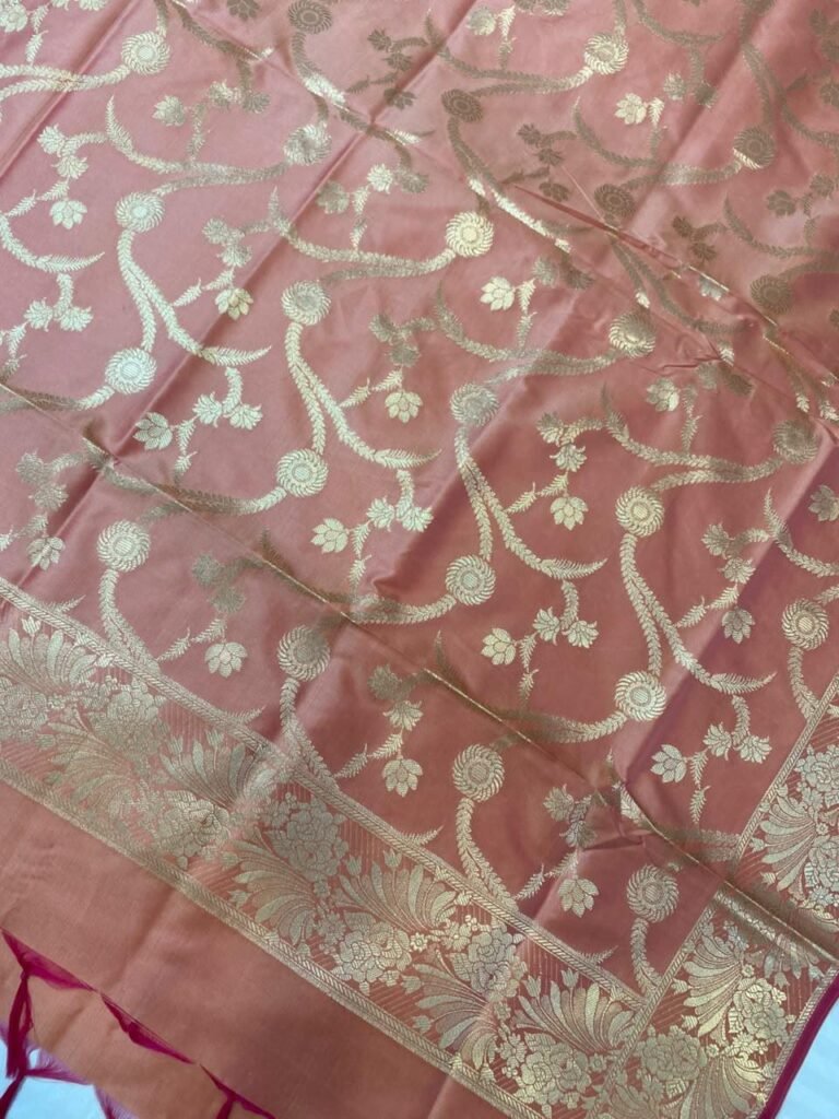 Peach Semi Kataan Silk Banarasi Dupatta