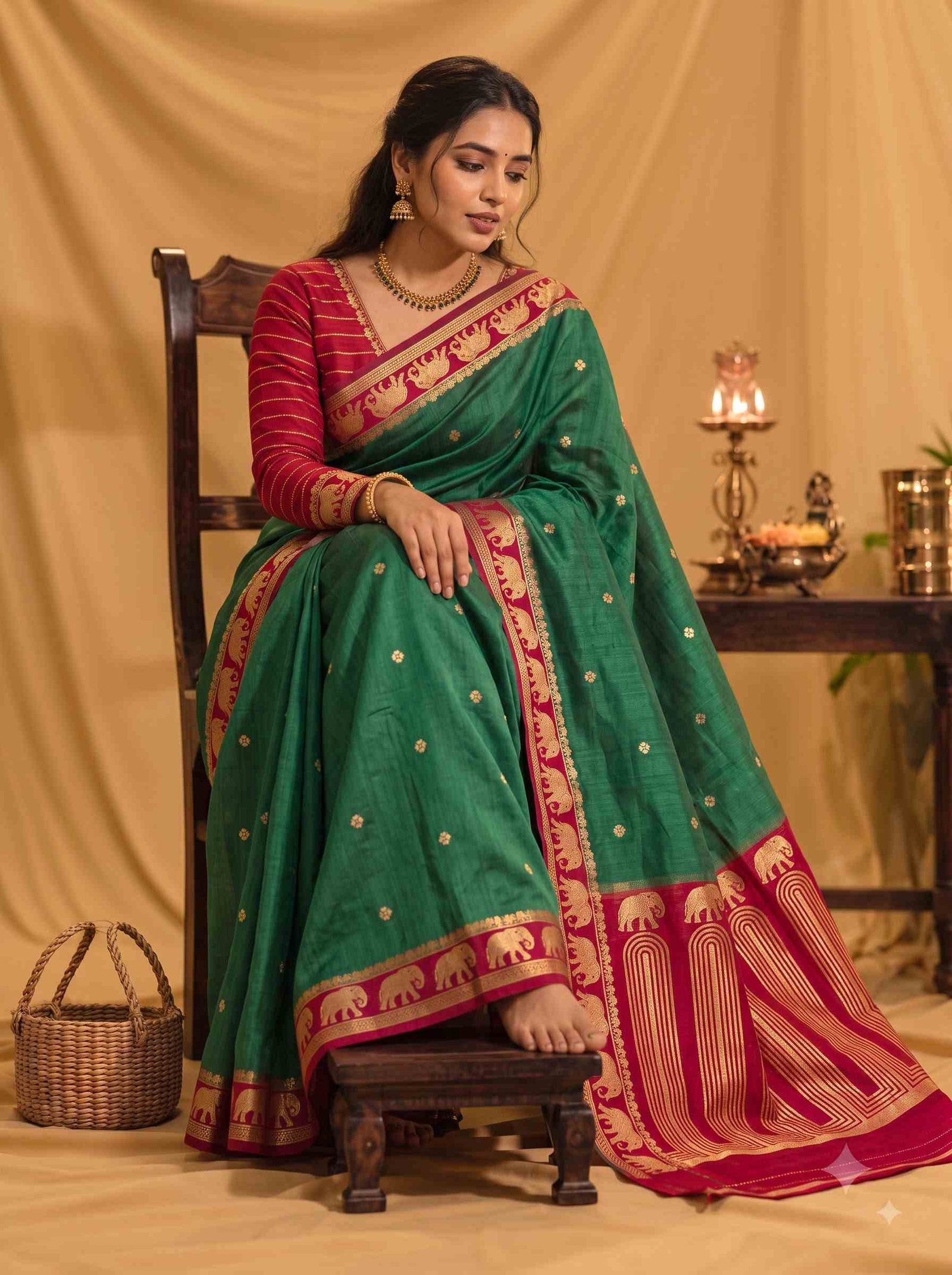 Green Handwoven Mango Silk Banarasi Saree