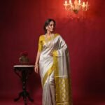Premium tissue silk pure Banarasi saree with zigzag zari pattern and Chiniya olive gold border and detailed zari pallu