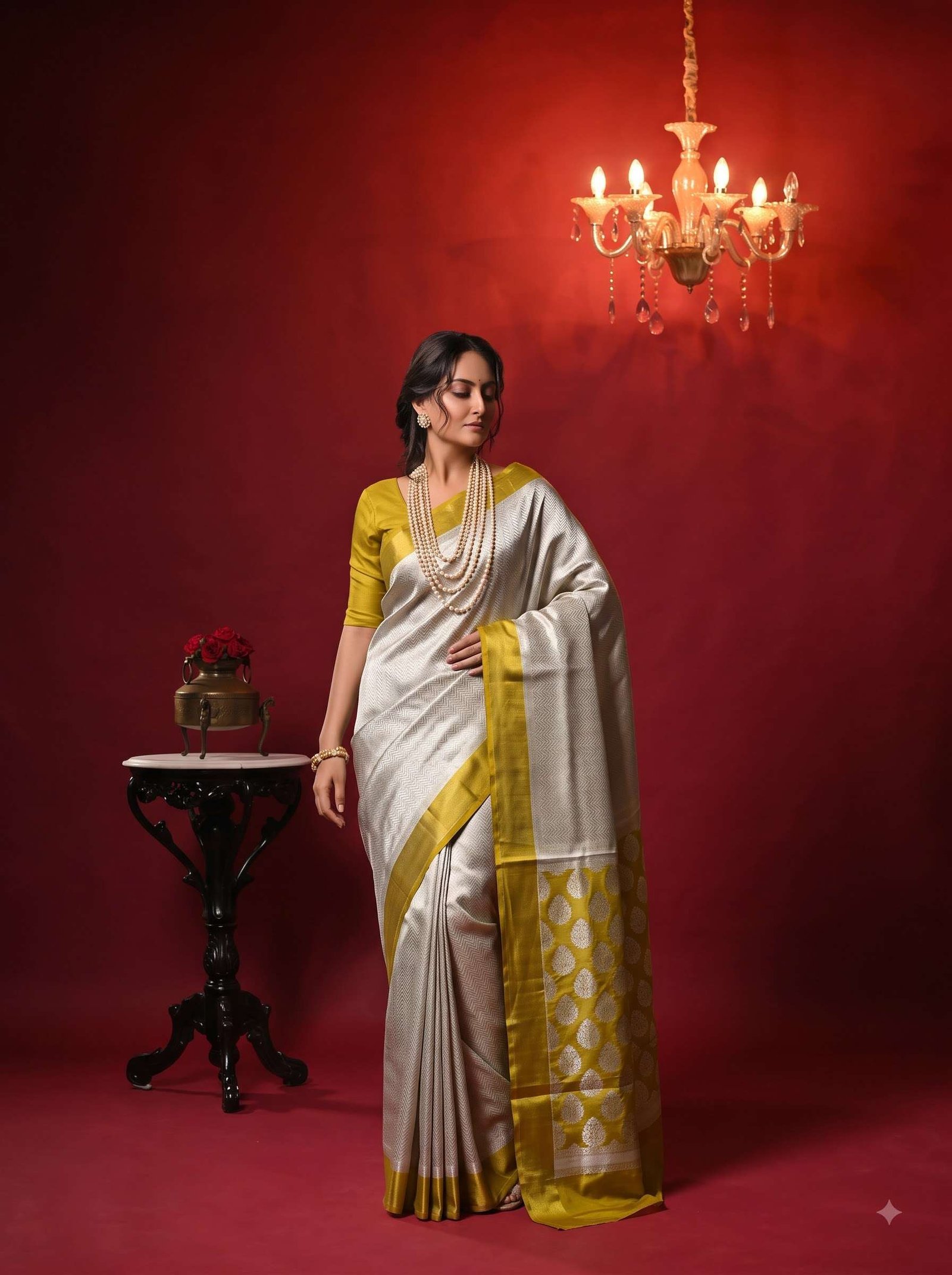 Olive Gold Tissue Silk Pure Banarasi Saree