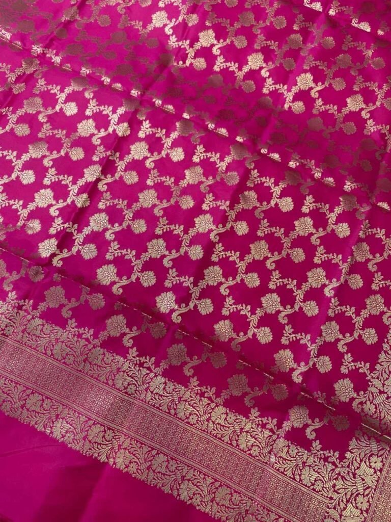 Rani Pink Semi Kataan Silk Banarasi Dupatta