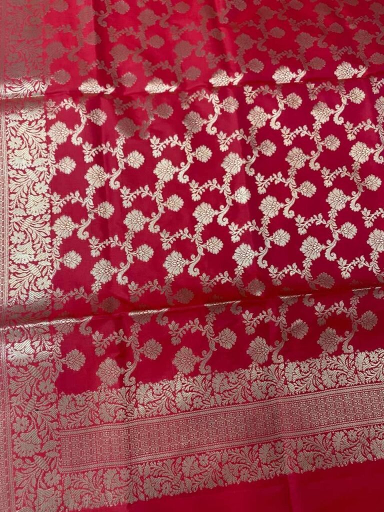 Red Semi Kataan Silk Banarasi Dupatta