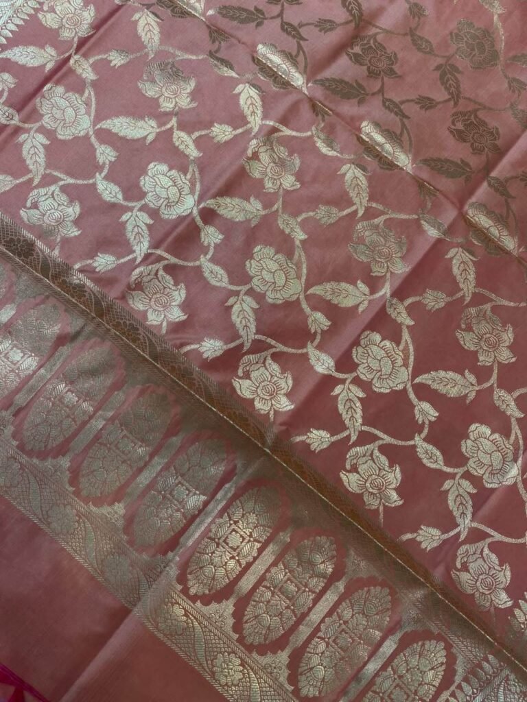 Rose Pink Semi Kataan Silk Banarasi Dupatta