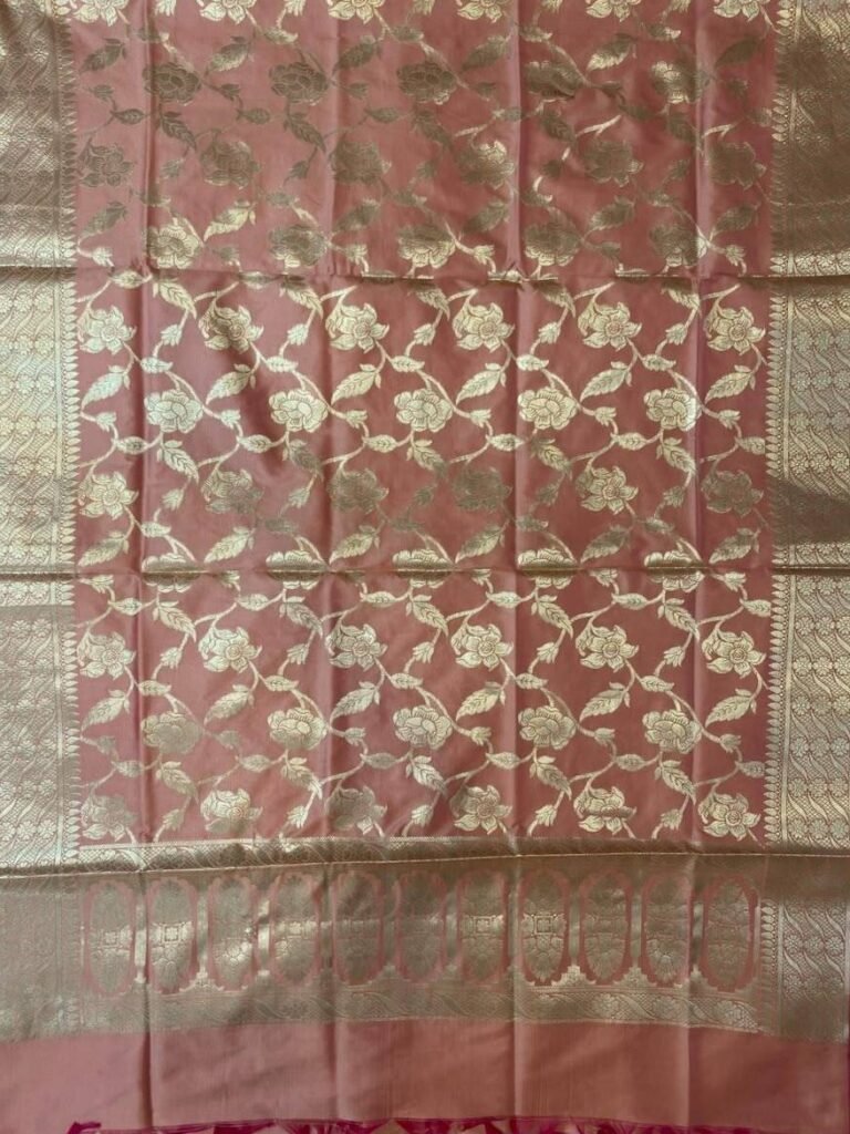 Rose Pink Semi Kataan Silk Banarasi Dupatta
