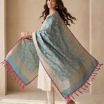 i need seo optimized product description for website to a given referance image - Premium banarasi dupatta with golden zari floral floral jaal work .