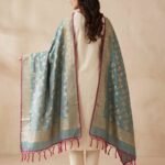 i need seo optimized product description for website to a given referance image - Premium banarasi dupatta with golden zari floral floral jaal work .