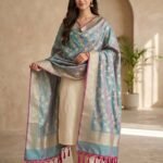 i need seo optimized product description for website to a given referance image - Premium banarasi dupatta with golden zari floral floral jaal work .